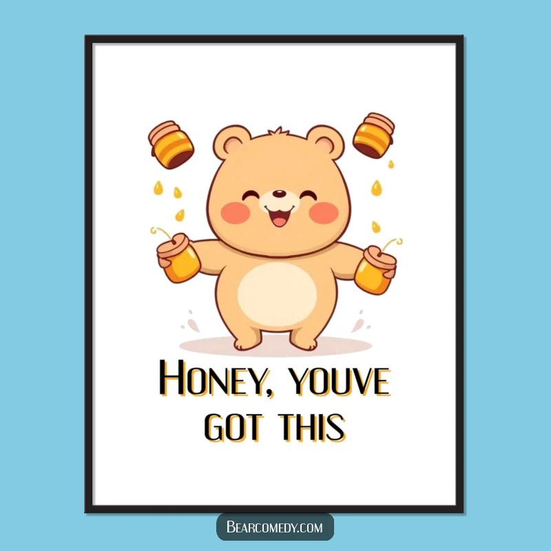 Funny Printable Wall Art: Juggling Honey Pot Bear Downloadable Decor Gift