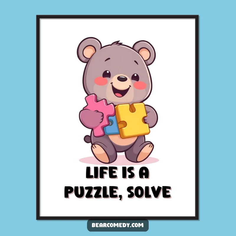 Funny Printable Wall Art: Puzzle Bear Pieces Downloadable Decor Gift