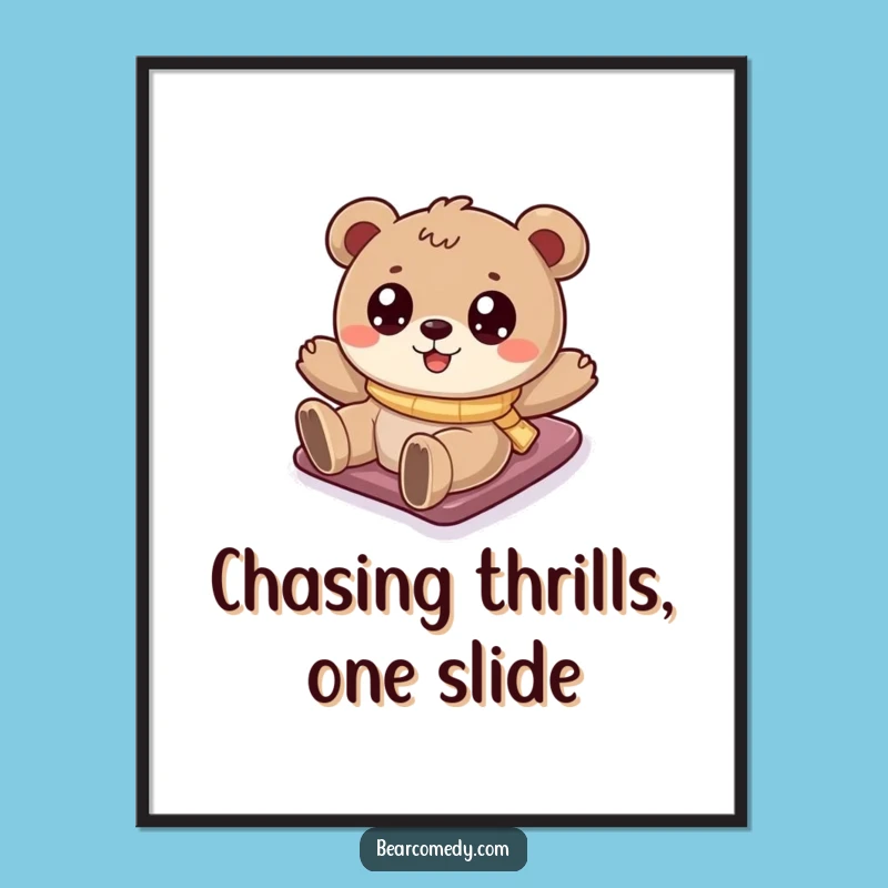 Funny Printable Wall Art: Sliding Bear Snowy Fun Downloadable Decor Gift