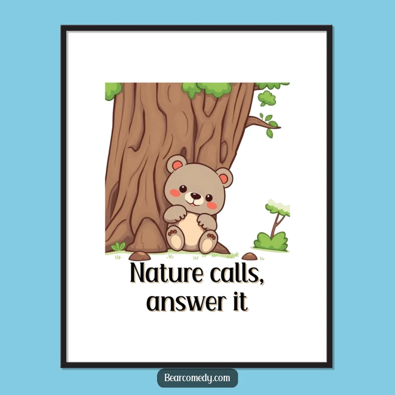Funny Printable Wall Art: Peeking Bear Nature Downloadable Decor Gift