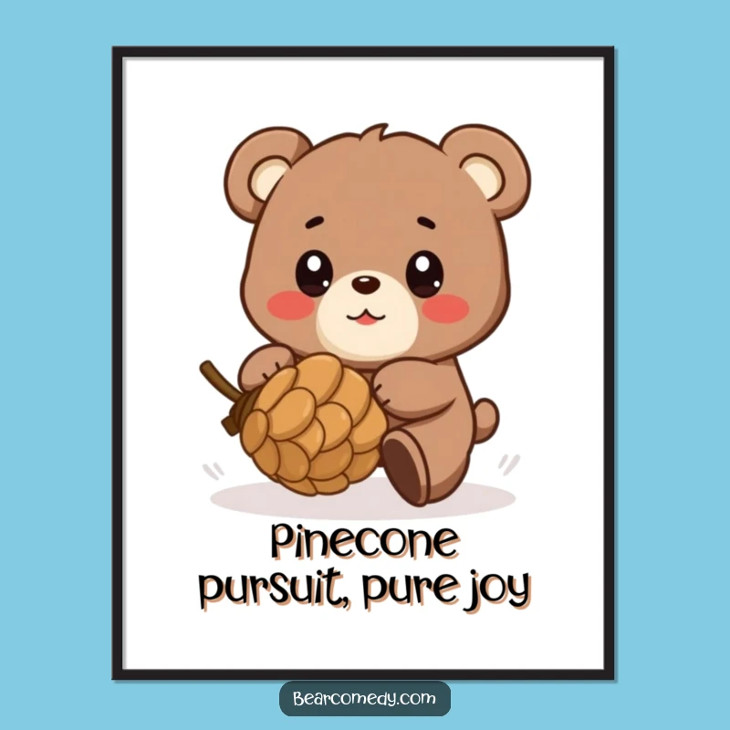 Funny Free Printable Wall Art: Glee Bear Pinecone Chase, Playful Joy, Downloadable Decor