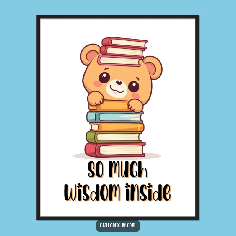 Free Printable Wall Art: Curious Book Bear, Downloadable Decor