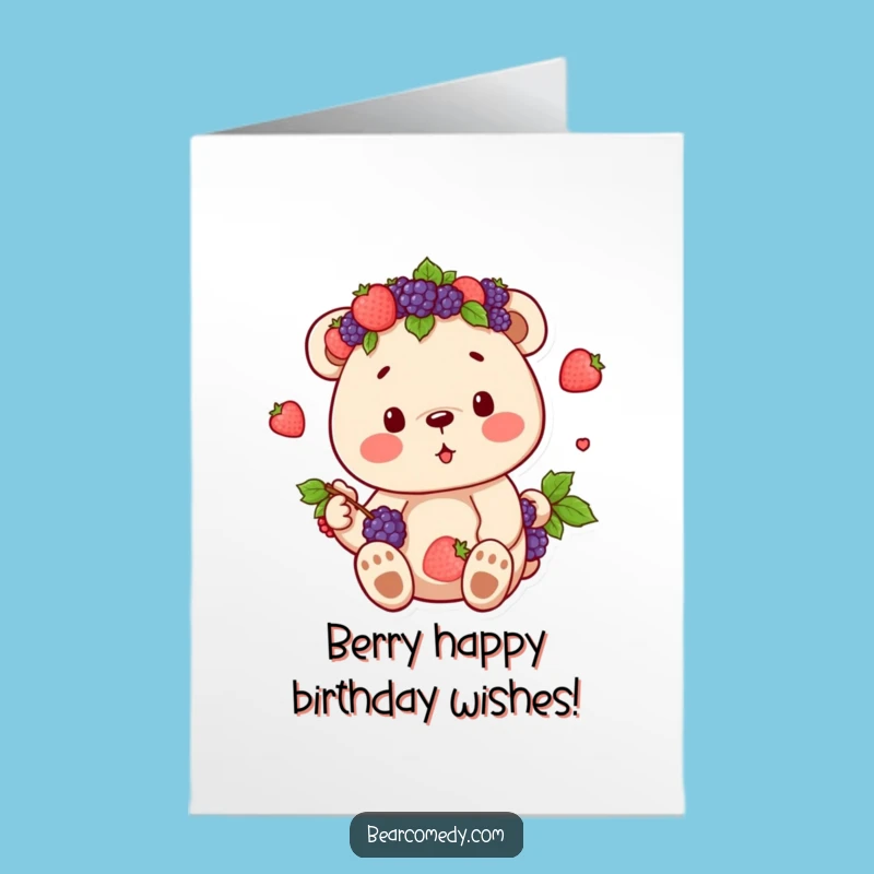 Free Printable Birthday Card: Berry Crown Bear, Funny Feast, Downloadable Gift