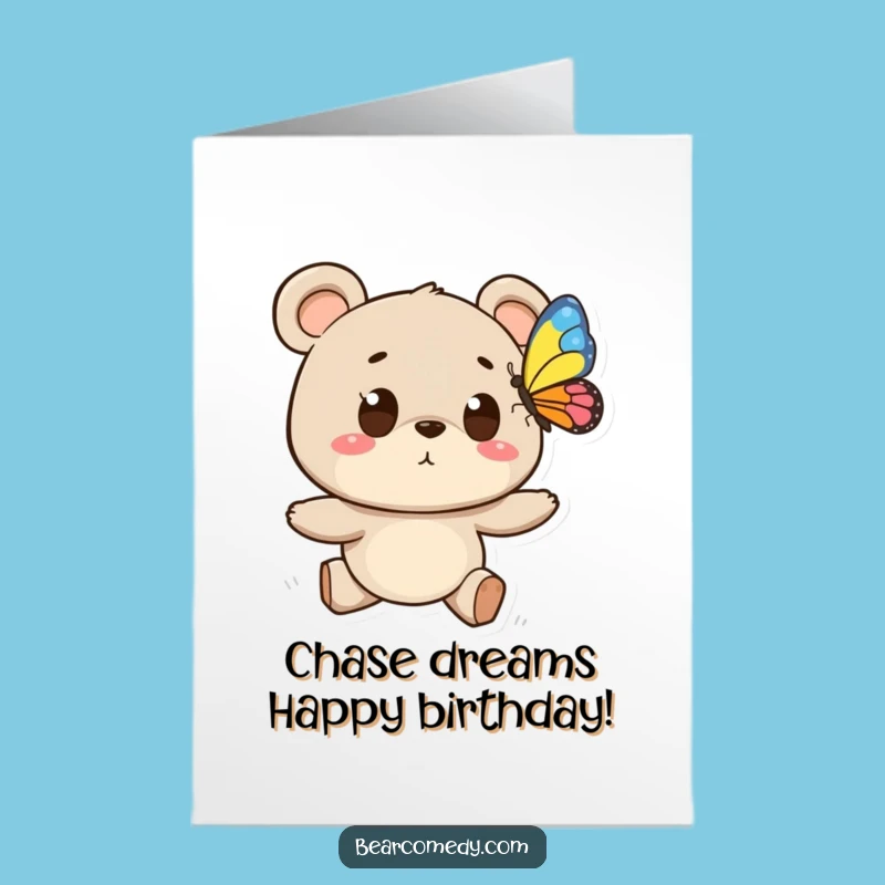 Funny Free Printable Birthday Card: Butterfly Chase Bear, Downloadable Delight & Print at Home
