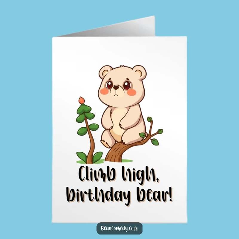 Free Printable Birthday Card: Determined Bear Climbs for Fun Downloadable Gift