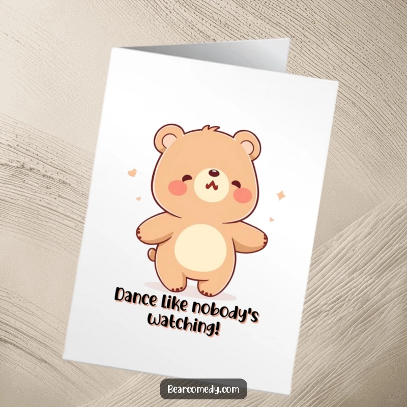 Funny Free Printable Birthday Card featuring a cheerful bear humming and swaying joyfully in a gentle breeze, ready to party.