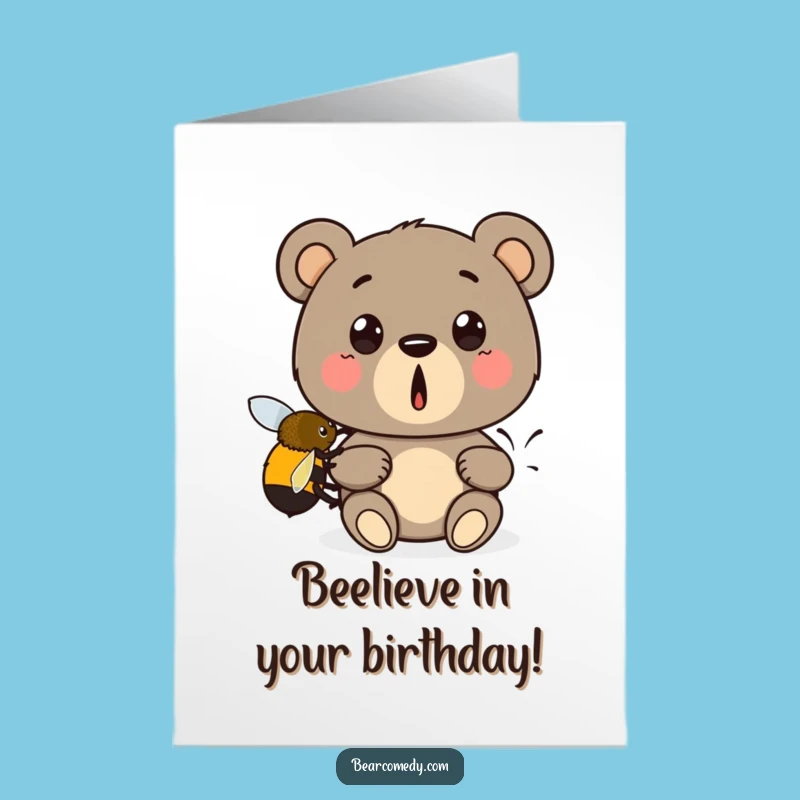 Free Printable Bear & Bee Birthday Card: Funny Downloadable Gift for a Surprise Celebration