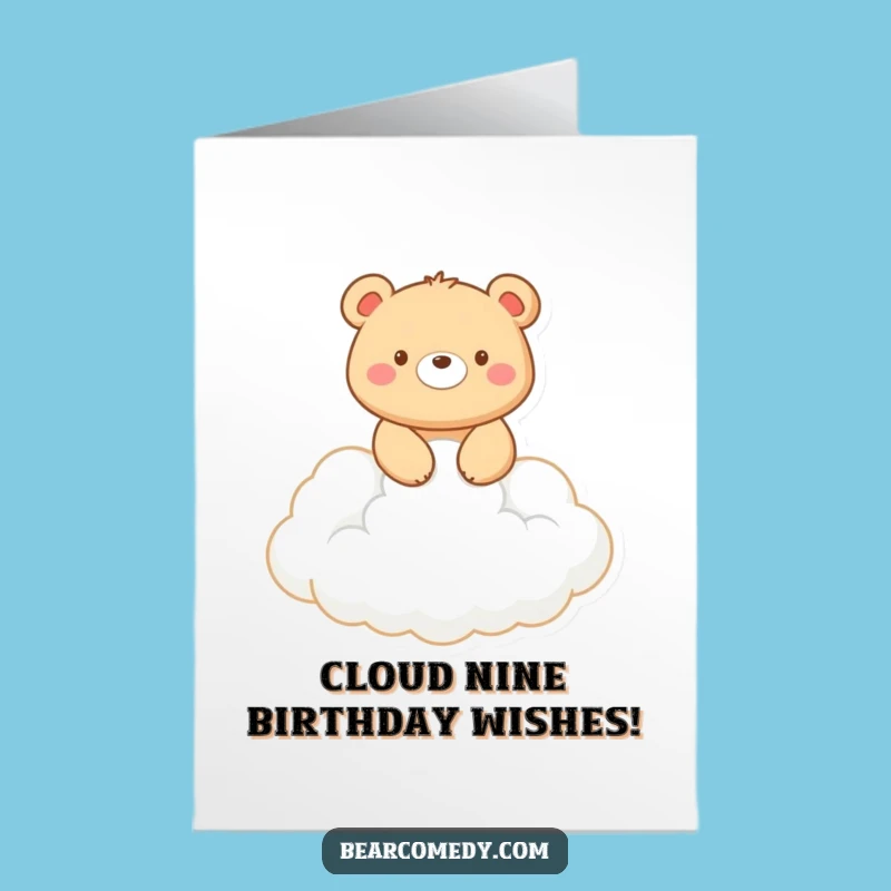 Free Printable Bear Cloud Rider Birthday Card: Funny Downloadable Gift for Dreamy Celebrations