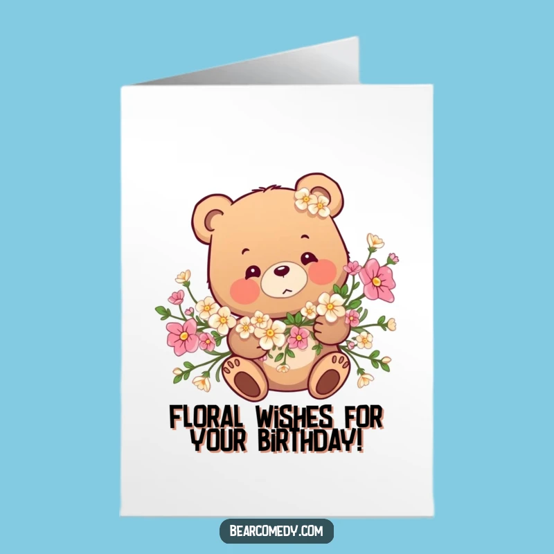 Free Printable Bear Flower Garland Birthday Card: Funny Downloadable Gift for a Blooming Celebration