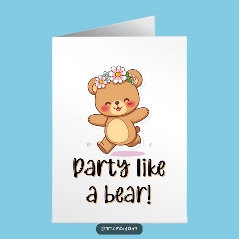 Free Printable Birthday Card: Happy Bear Flower Crown, Downloadable Fun Gift