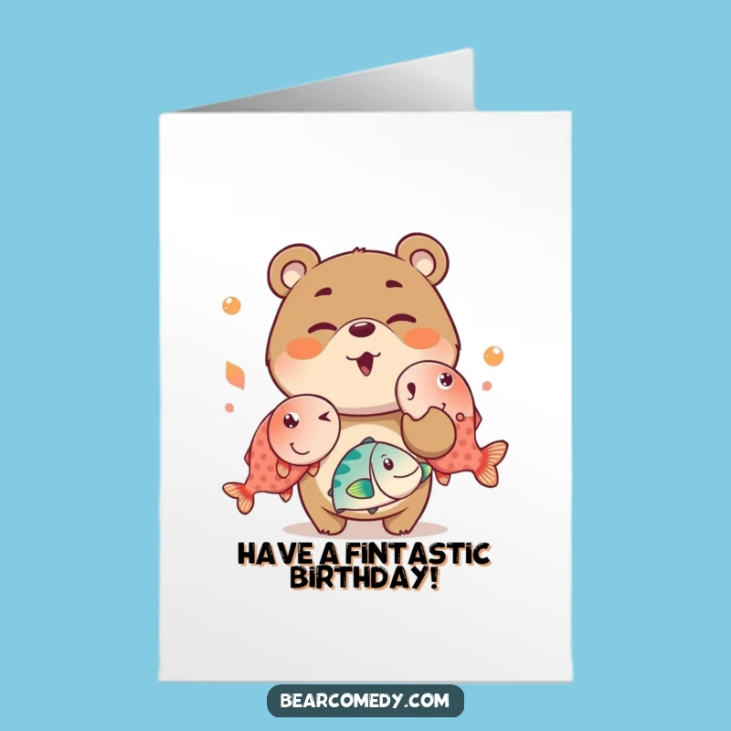 Free Printable Birthday Card: Winking Bear Juggling Fish, Funny Downloadable Gift