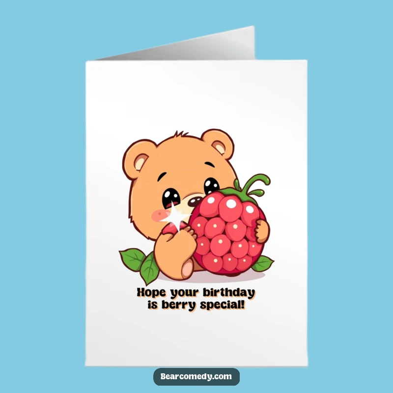 Free Printable Birthday Card: Curious Bear & Berry, Innocent Humorous Downloadable Gift