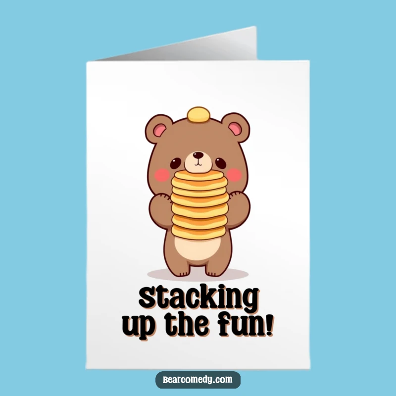 Pancake Balance Birthday Free Printable Card - Funny Bear Gift Downloadable