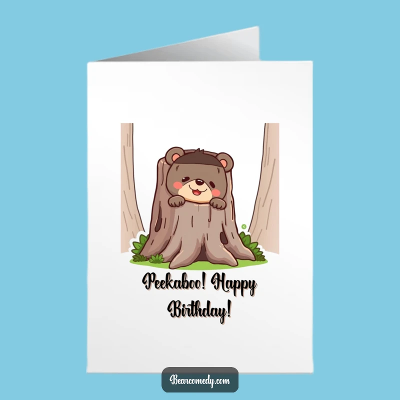 Free Printable Birthday Card: Sneaky Bear Grinning, Funny Downloadable Surprise