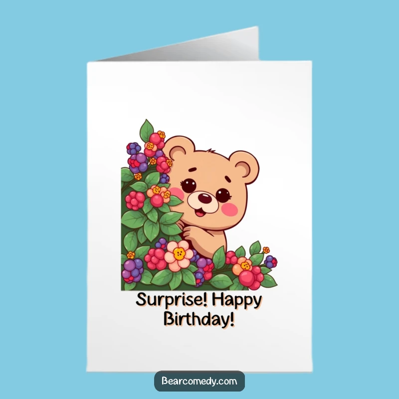 Free Printable Bear Birthday Card: Funny Berry Peek Downloadable Gift