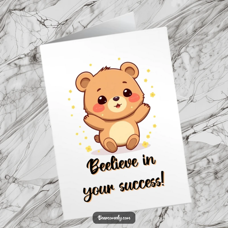 Funny Free Printable Congratulations Card: A gleeful bear spinning covered in sparkling pollen, celebrating your wonderful achievement.