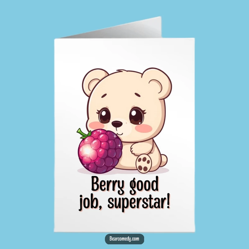 Free Printable Congrats Card: Bear Sniffing Berry - Downloadable Greeting