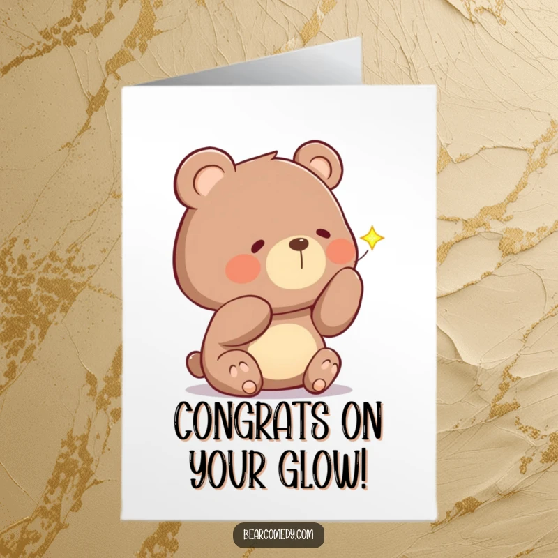 Funny Free Printable Congratulations Card featuring a curious bear looking at a sparkling firefly.