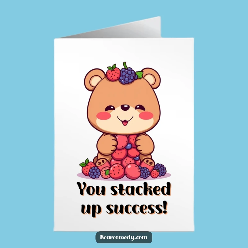 Free Printable Bear Congratulations Card: Berry Balancing Success Downloadable Humor Gift