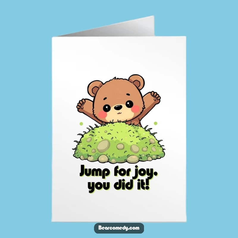 Free Printable Bear Moss Jump Congrats Card: Bold Dive Downloadable Humor Gift