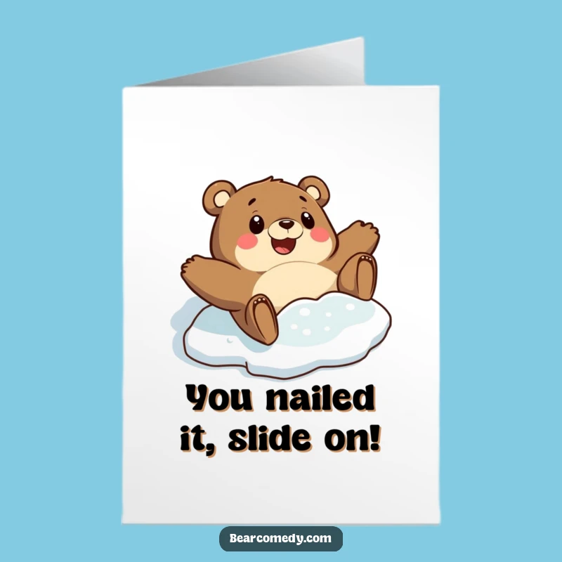 Free Printable Congrats Card: Bear's Icy Slide - Downloadable Celebration