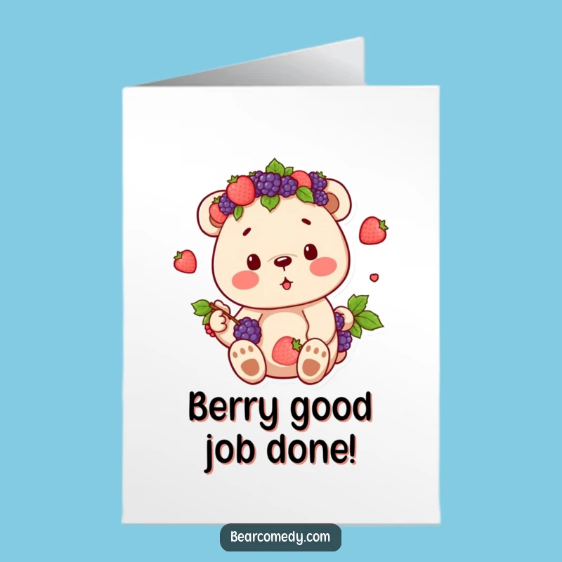 Free Printable Congrats Card: Berry Crown Bear, Funny Success, Instant Download