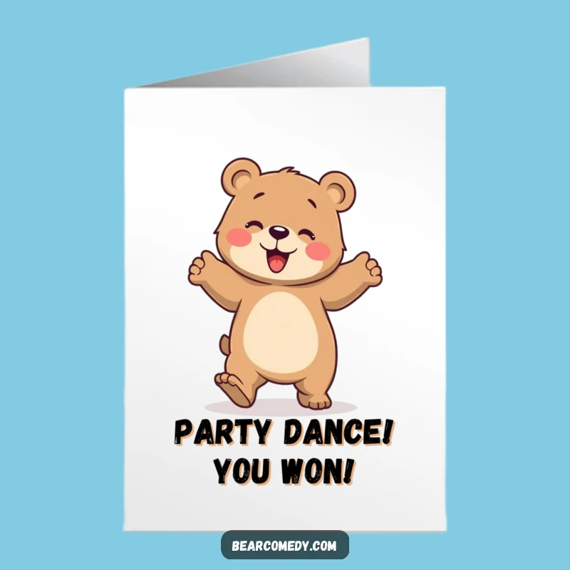 Free Printable Congrats Card: Happy Bear Dance, Funny Achievement, Instant Download
