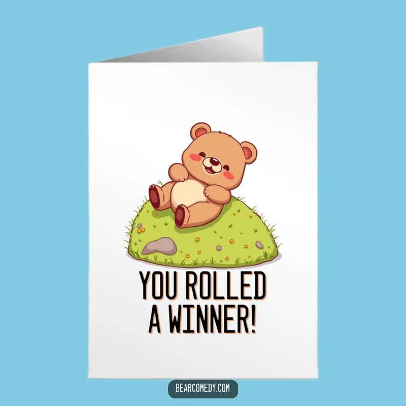 Free Printable Congrats Card: Hilarious Bear Rolling in Victory, Downloadable Gift