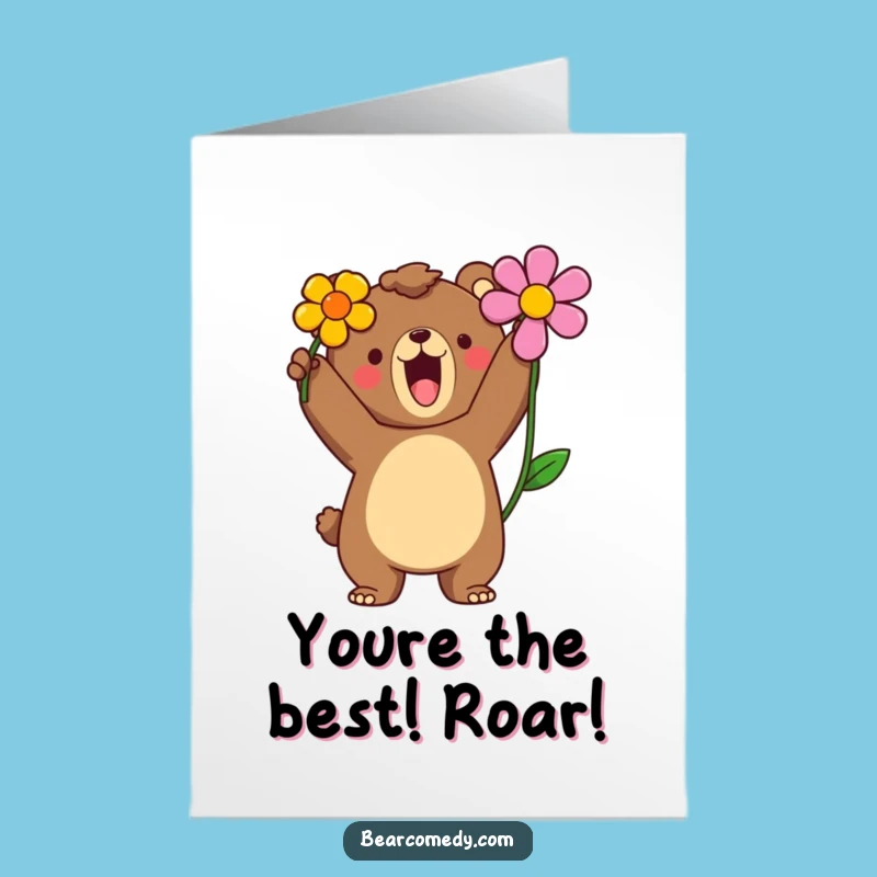 Free Printable Congrats Card: Proud Bear Flower Funny Downloadable Gift