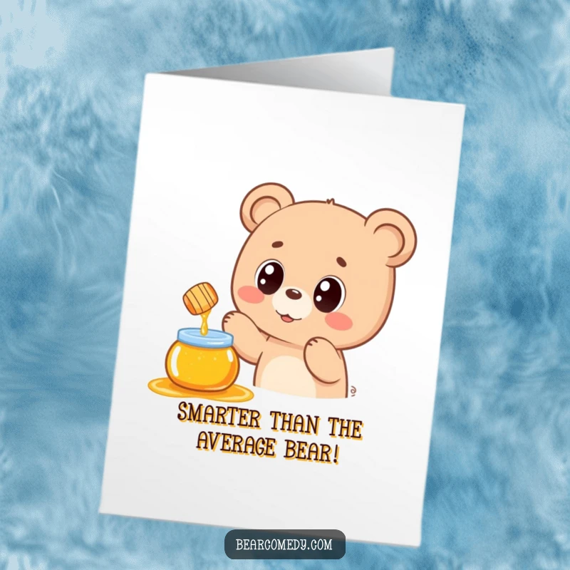 Funny Free Printable Congratulations Card: A kawaii bear reaching for a honey pot, symbolizing a sweet success, a downloadable gift.