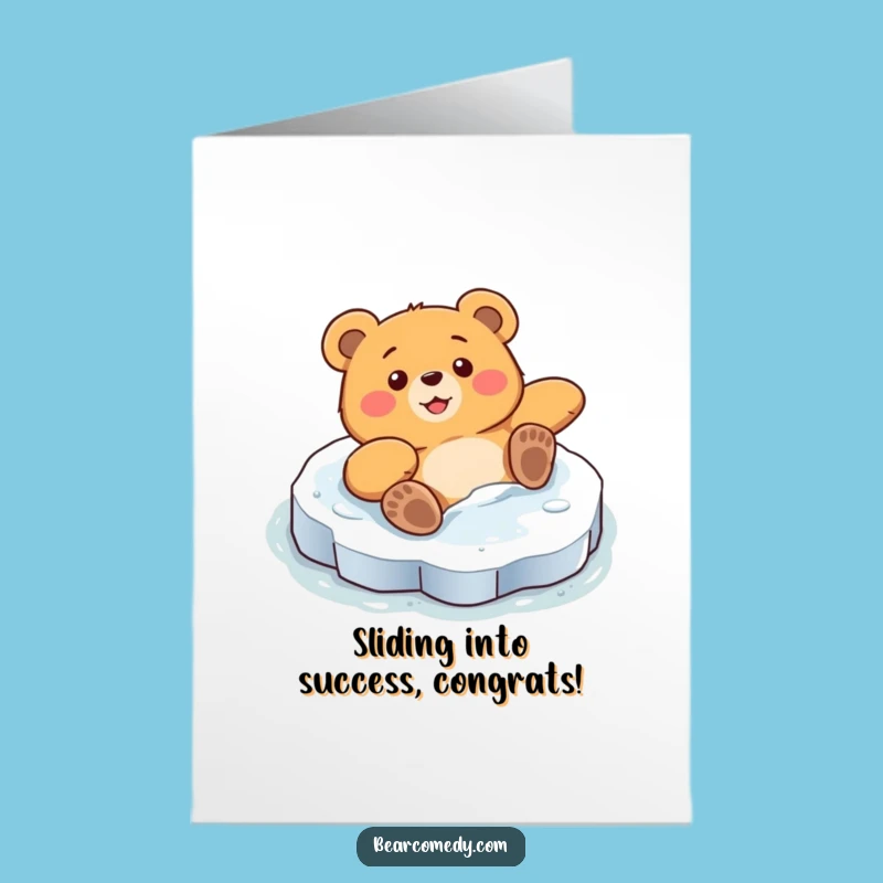 Free Printable Congrats Card: Bear’s Icy Slide, Humorous Downloadable Celebration