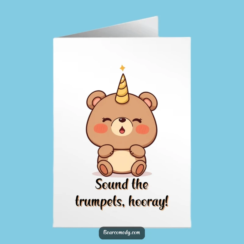 Free Printable Congrats Card: Magical Bear Horn Blast, Downloadable Celebratory Gift