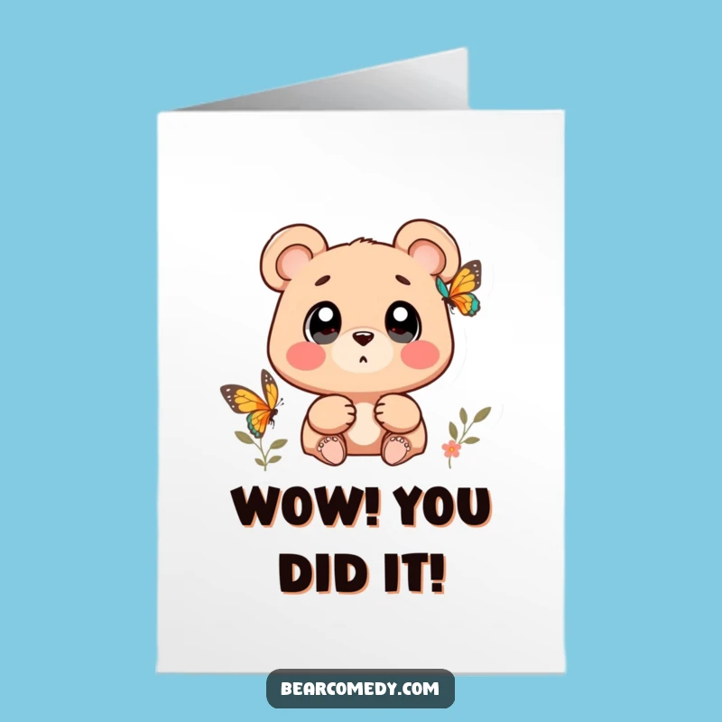 Free Printable Congrats Card: Wondering Bear Amazed Downloadable Gift