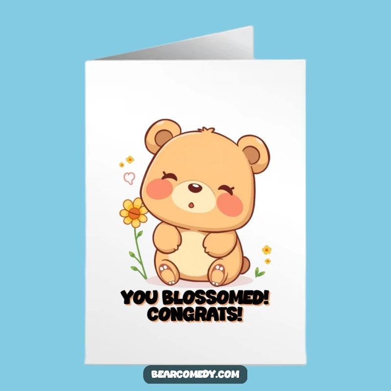 Free Printable Congrats Card: Joyful Bear Pollen Puff, Happy Sigh, Instant Download