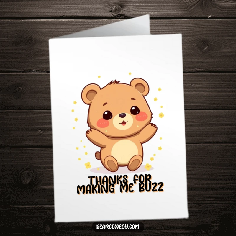 Funny Free Printable Thank You Card: A gleeful bear spinning with pollen, sending sparkling thanks with pure delight.