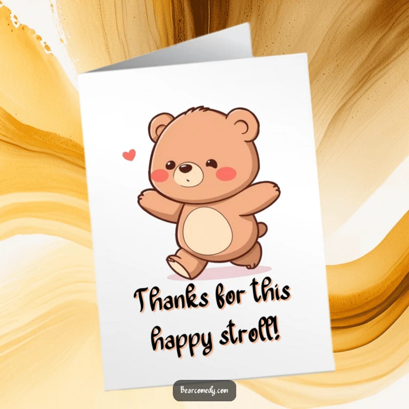 Funny Free Printable Thank You Card: A bear with a delighted waddle ambles along, offering a cheerful and heartfelt thank you.