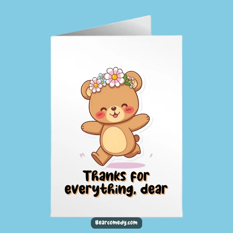 Free Printable Thank You Card: Happy Bear Flower Crown, Downloadable Heartfelt Gift
