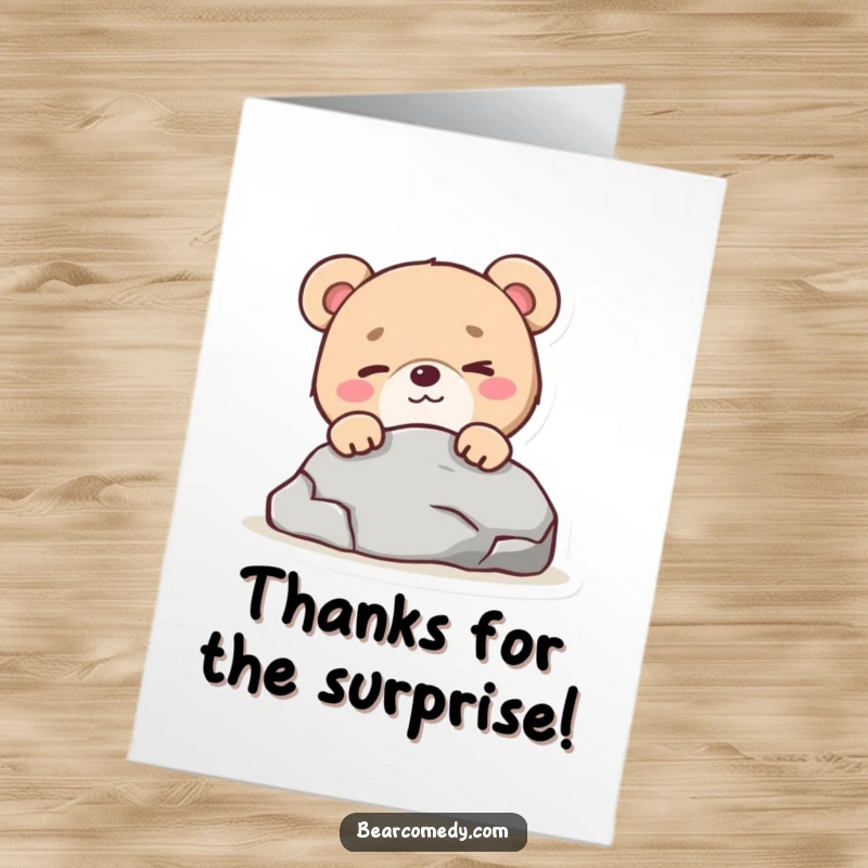 Funny Free Printable Thank You Card: A mischievous bear winks playfully from behind a rock, conveying a fun and unique thank you.