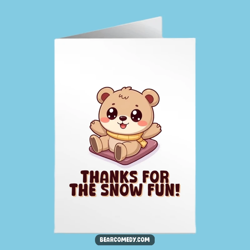 Free Printable Thank You Card: Sliding Bear Winter Thanks Downloadable Gift