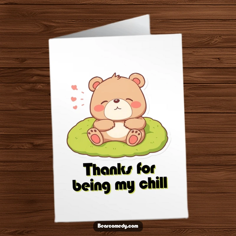 Funny Free Printable Thank You Card: A bear emits a happy sigh from its mossy bed, conveying deep thanks and relaxation.