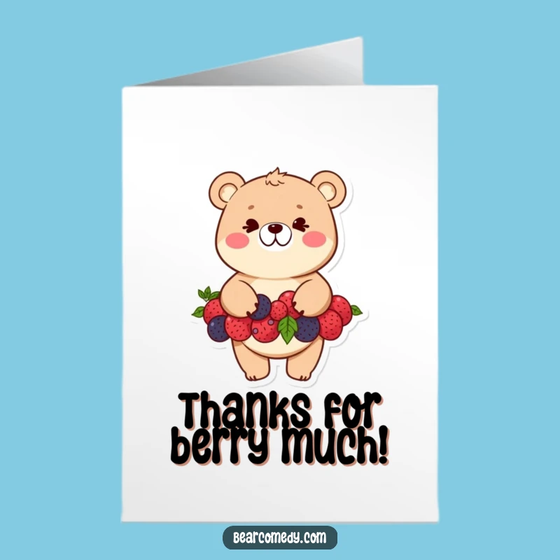 Free Printable Thank You Card: Funny Bear Berries Balance, Downloadable Gift for Gratitude