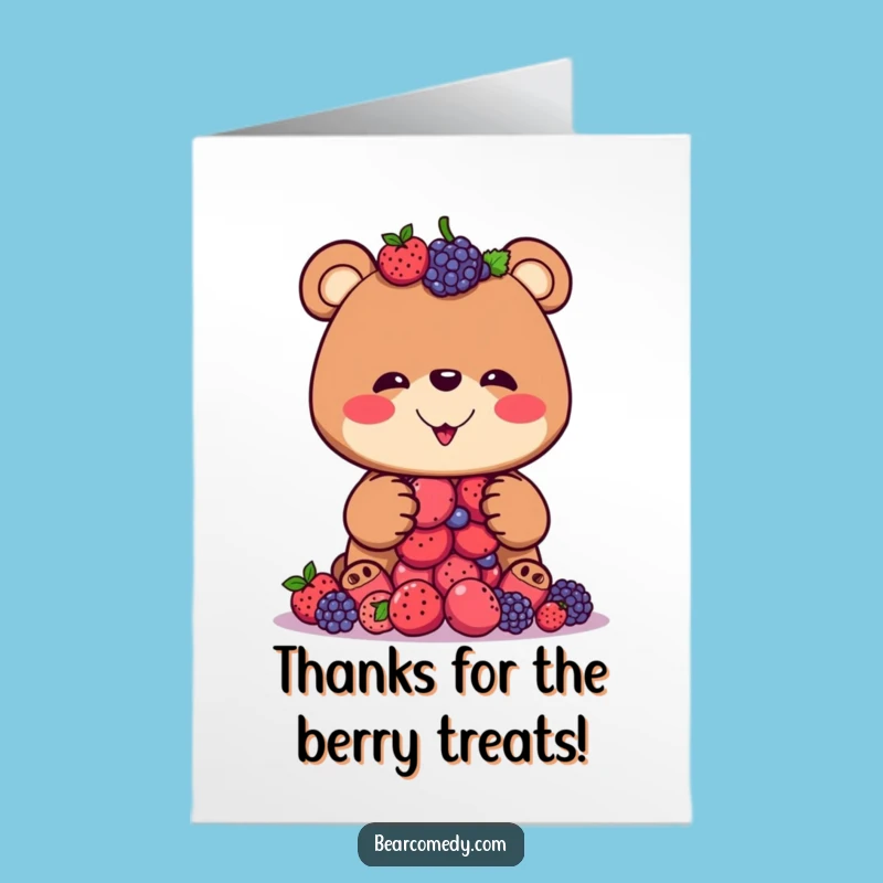 Free Printable Thank You Card: Bear Berry Balancing Humor Downloadable Instant Gift