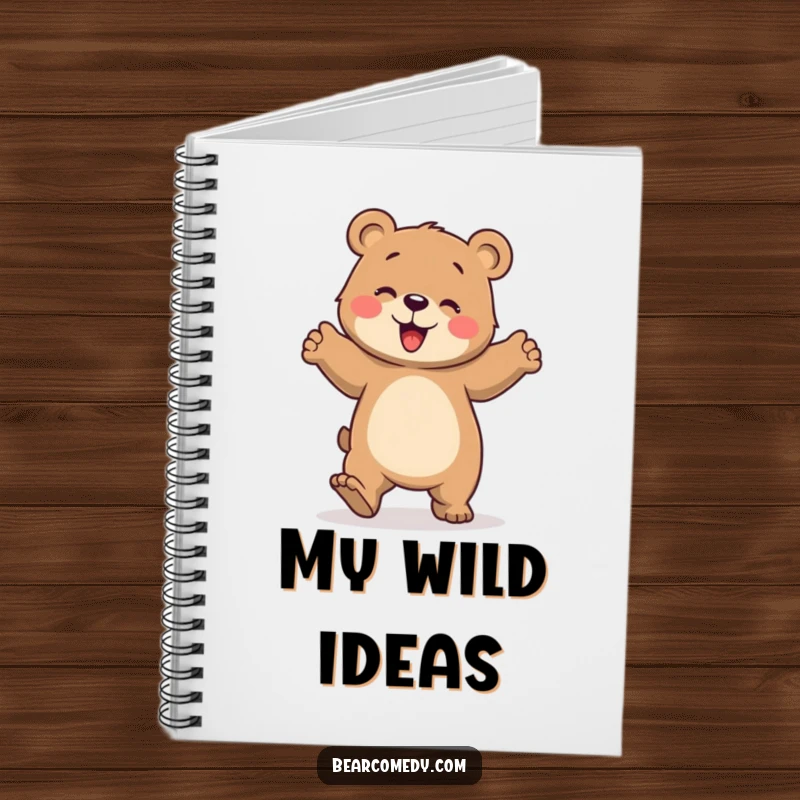 Funny notebook cover featuring a bear character joyfully dancing with stomping paws, inspiring creative writing and note-taking with humor.