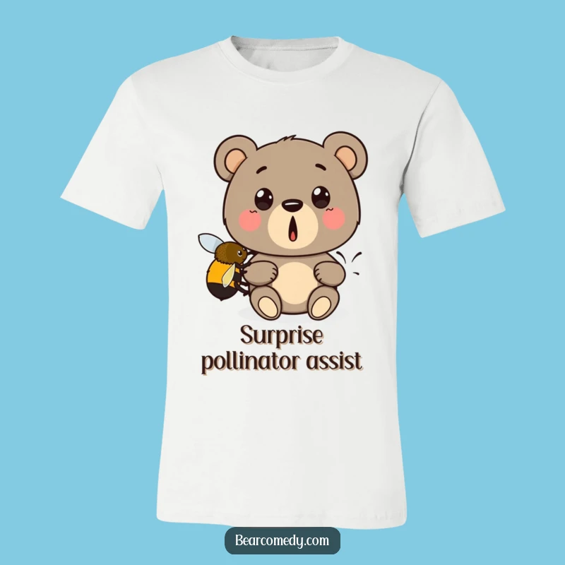 Funny Bear Bee Boost T-Shirt: Surprised Bear Rides Bumblebee, Hilarious Gift for Humor Lovers!