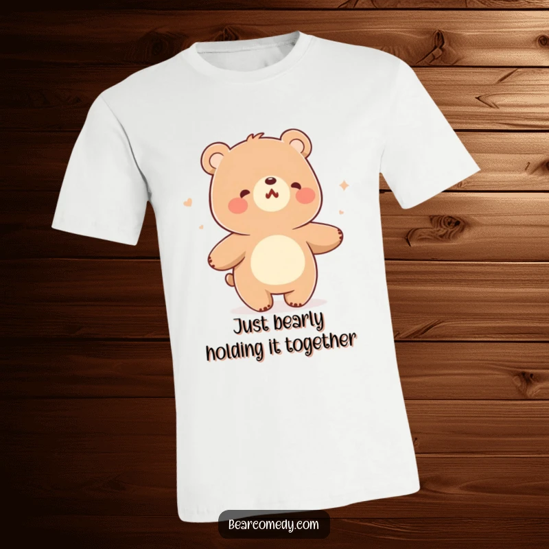 Funny t-shirt showcasing a bear character cheerfully humming and swaying with delight in a gentle, dancing breeze.