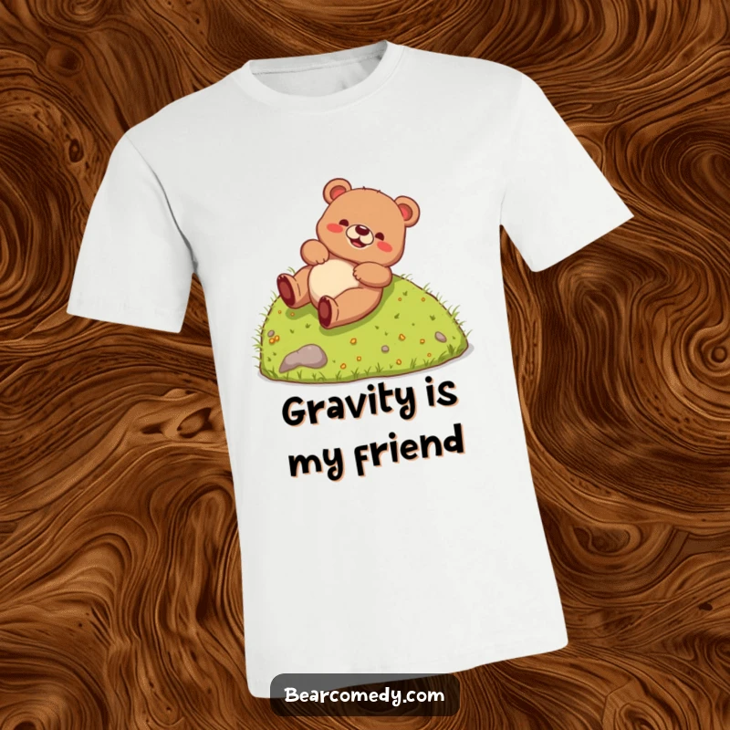 Funny T-Shirt showcasing a joyous bear creature joyfully rolling down a lush green hill, capturing a moment of pure, hilarious abandon.