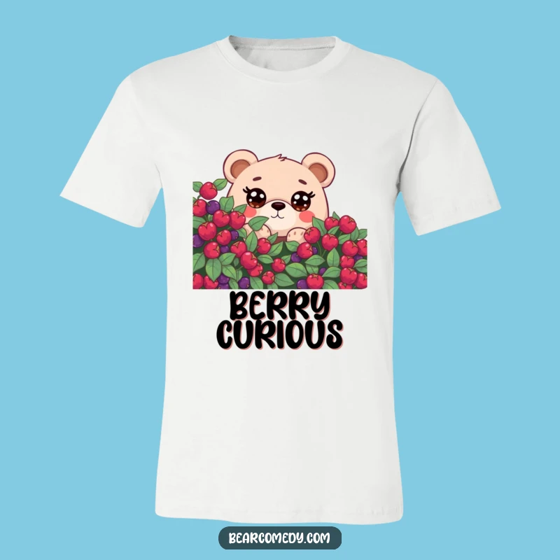 Funny Curious Bear T-Shirt: Bear Peeking From Berries, Great Funny Gift Idea