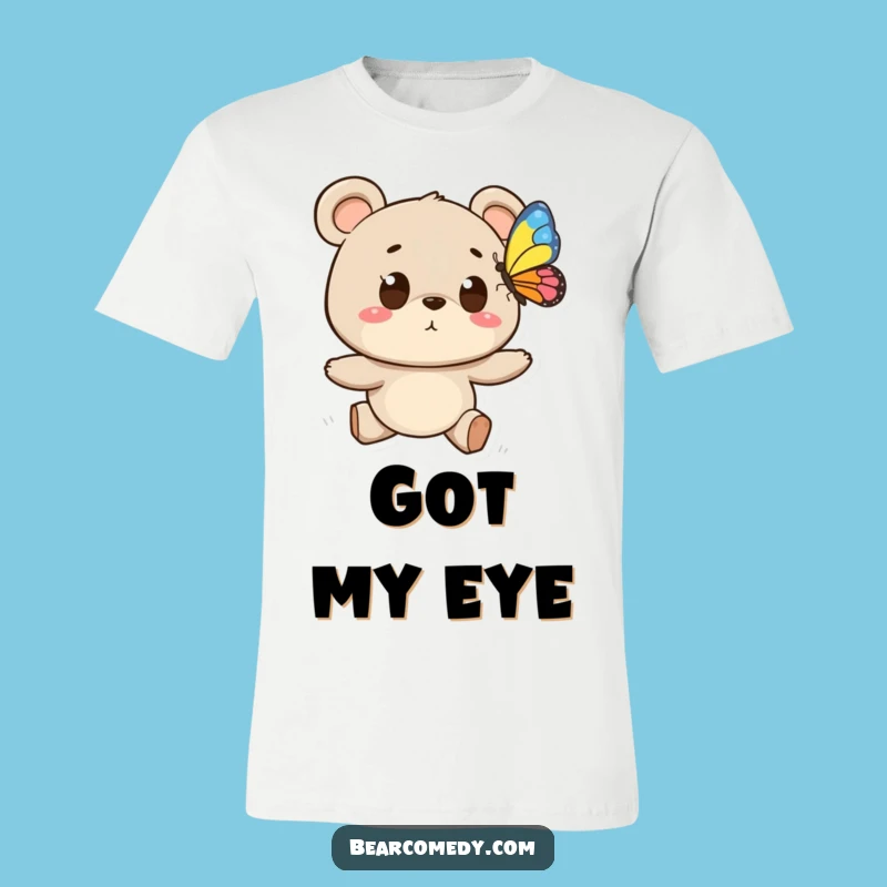 Funny Bear Butterfly Chase T-Shirt - Playful Pursuit Design for Happy Wear!