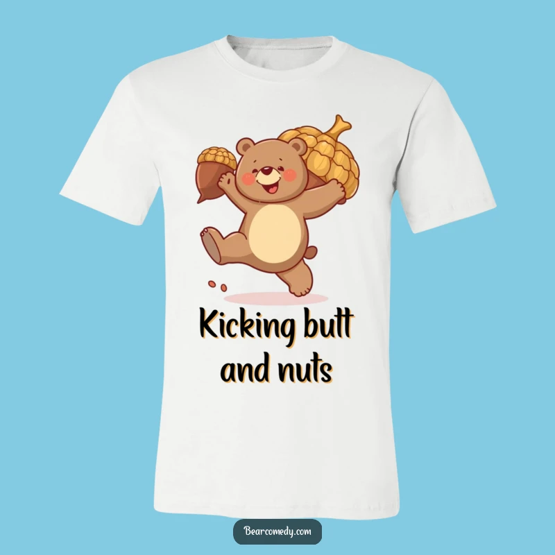 Funny Bear Acorn Kick T-Shirt: Giant Acorn Fun, High-Energy Funny Gift!
