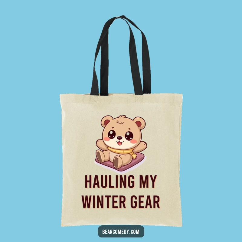 Carry Winter Joy: Funny Bear Snowy Hill Sliding Tote Bag